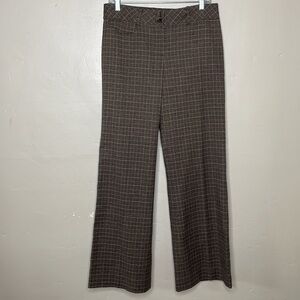 LOFT Trouser Pants Brown Plaid Silk Wool Blend Wide Leg Academia Career 6